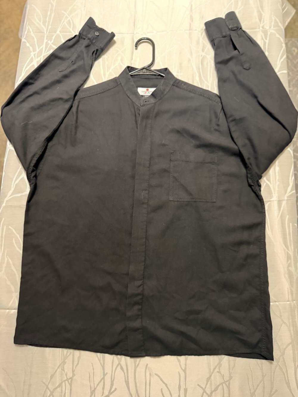 Men's Black Band-Collar Shirt Jacket - Lightweight Layer